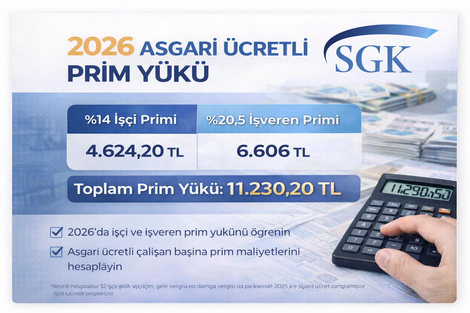 2026 SGK prim ve vergi yükü tablosu