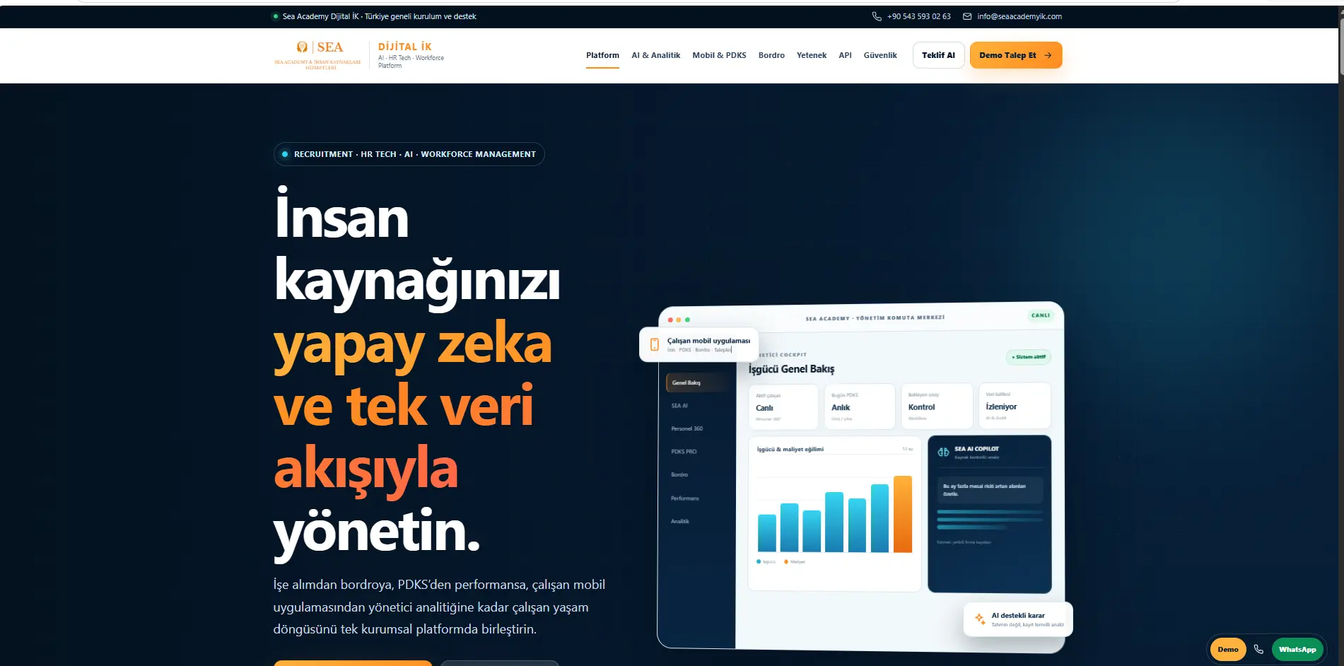 Sea Academy Dijital İK web sitesi ve yönetim paneli genel görünümü